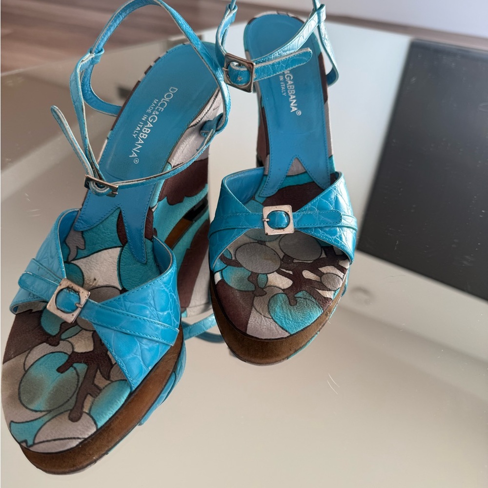 Dolce & Gabbana Turquoise Floral Sandals